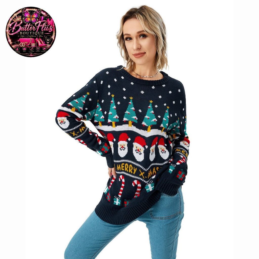 Women's Christmas Sweater Pullover Knitted Jumper Long Sleeve Crew Neck Sweater Shirt